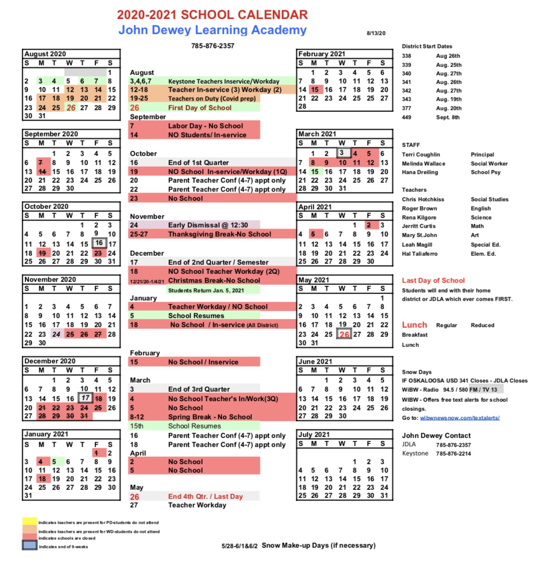 JDLA Calendar 20202021 Keystone Learning Services
